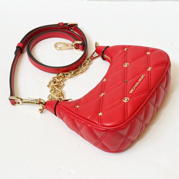 Michael Kors CORA XS MINI Shoulder Crossbody Bag Quilted Bright Red/Gold - Picture 6 of 14